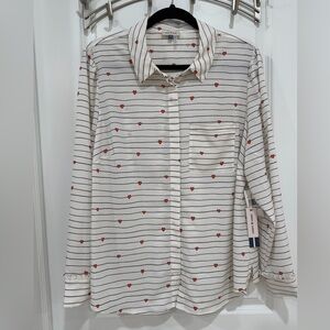 NWT COURT & ROWE Heart Pattern Striped Long Sleeve Blouse
